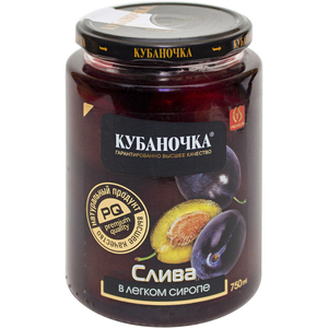 Слива в легком сиропе  "Кубаночка" ст/б 0,75л. * 8