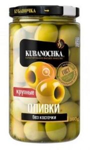 Оливки зеленые Королевские без косточки "Кубаночка" ГОСТ ст/б 260г.*12