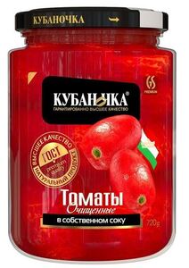 Томаты очищенные в томатном соке резаные "Кубаночка" ст/б 720г.*8